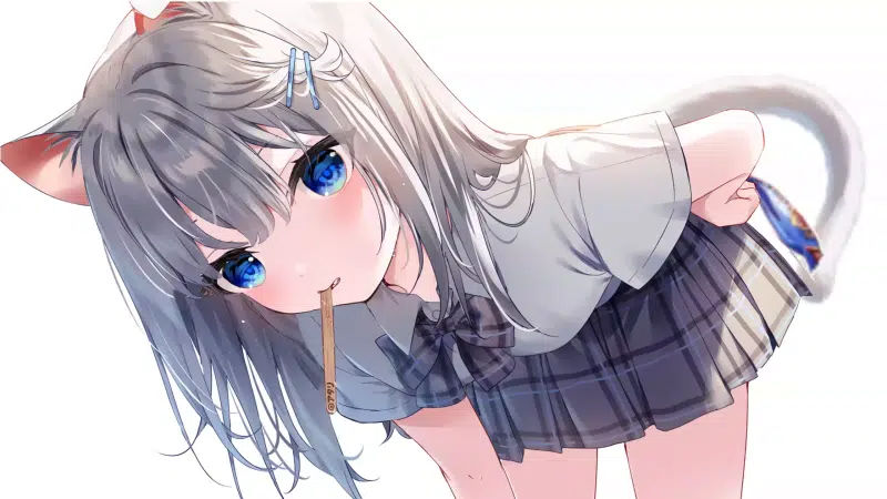 arts, nice girl, ears, anime girls, school uniform, cat girl, skirt, tail, anime, blue eyes, neko, beautiful girl Live Wallpaper
