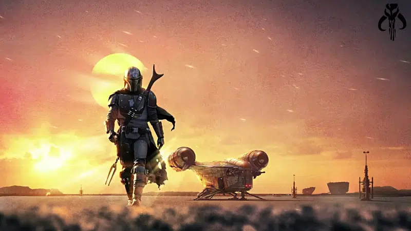 sunset, mandalorian, movies, dean jarin, din djarin, razor crest, the spaceship Live Wallpaper