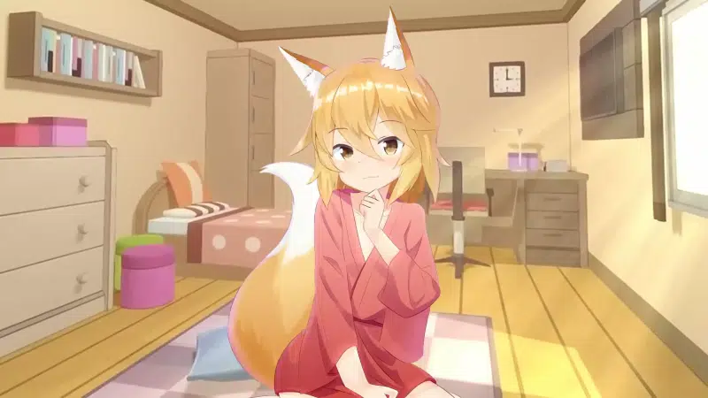 yellow eyes, sewayaki kitsune no senko-san, anime girls, anime, senko-san, room, short hair, blond hair, tail, ears, caring 800-year-old wife, senko Live Wallpaper