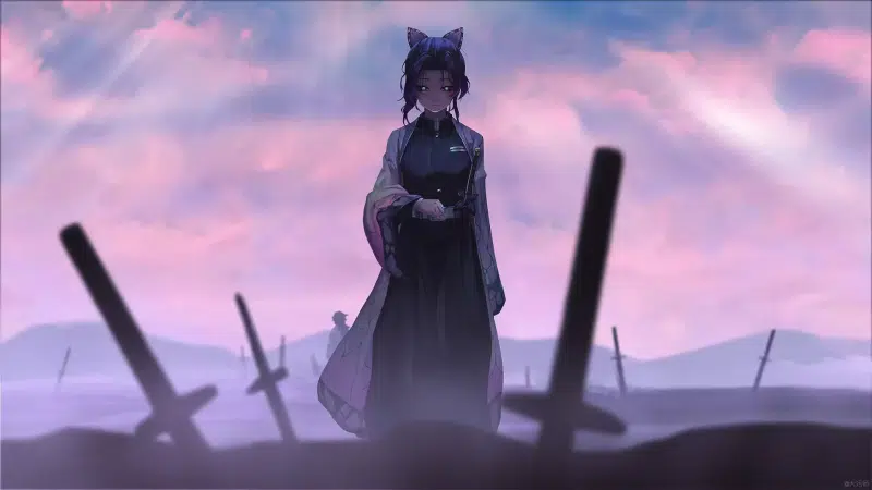 demon slayer, butterfly, battlefield, anime, anime girls, shinobu kochou, arts, sword Live Wallpaper