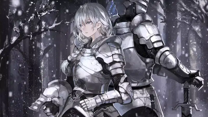 winter, forest, armor, arts, sword, snow, anime, anime girls, knight Live Wallpaper