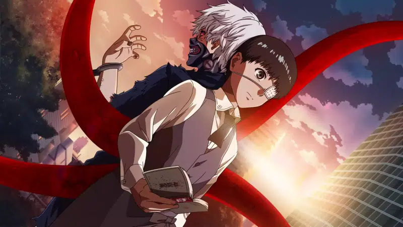 anime, ken kaneki, mask, sunset, kagune, tokyo ghoul, fantasy, eye patch, good and evil Live Wallpaper