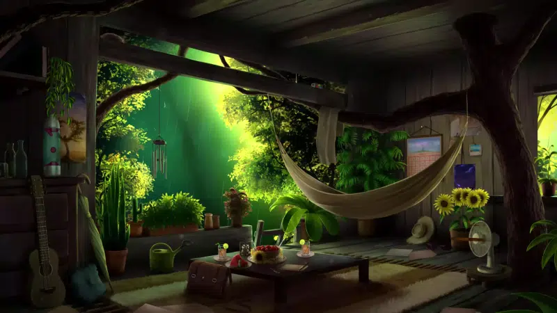 arts, flowers, fan, treehouse, hammock, landscapes - nature, tree Live Wallpaper
