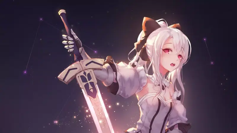 long hair, white hair, anime girls, anime, fate, illyasfil von einzbern, blond hair, sword, red eyes Live Wallpaper