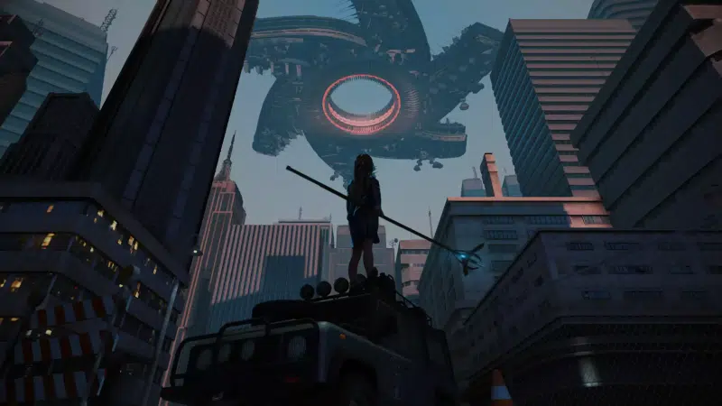 cities, anime girls, alien ship, staff, anime, fantasy, invasion Live Wallpaper