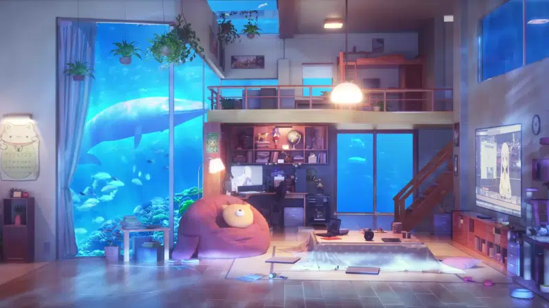 unknown future, games, arts, figure, anime, ocean, whale, fish, living room Live Wallpaper