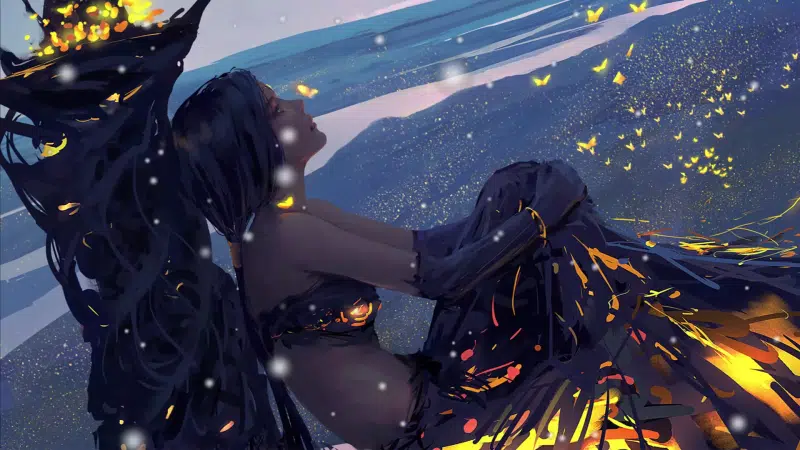 long hair, black hair, anime girls, wlop, anime, arts, wang ling Live Wallpaper