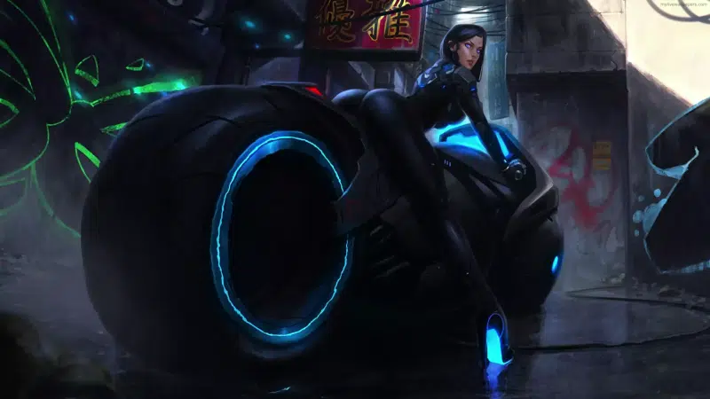bike, cyber girl, anime girls, neon, cyberpunk, games, anime Live Wallpaper