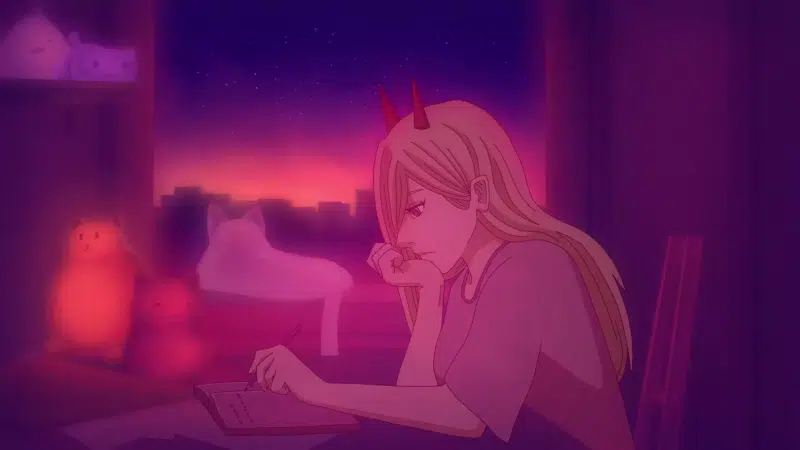 arts, anime, notepad, power, chainsaw man, anime girls, room, diary, horns Live Wallpaper