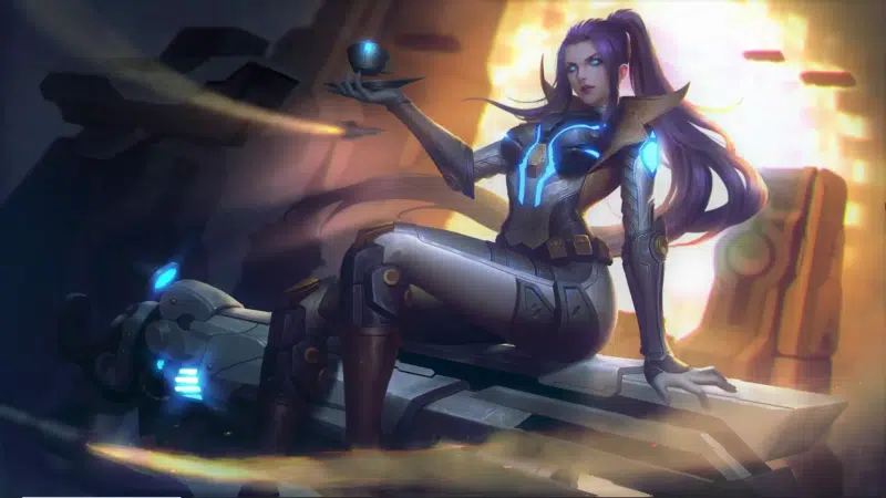 purple hair, league of legends, arts, blue eyes, long hair, technologies, anime, caitlin, anime girls, games, lol Live Wallpaper
