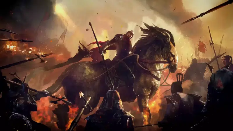 spear, arts, war, halberd, anime, flag, the army, horse, spearman Live Wallpaper