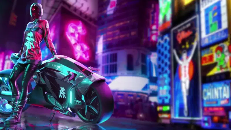 cities, games, arts, anime, bike, street, cyberpunk, fantasy, the city at night, anime girls Live Wallpaper