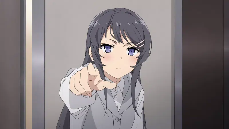 anime girls, rascal does not dream of bunny girl senpai, nice girl, mai sakurajima, he points with his finger, pokes his finger, arts, anime Live Wallpaper