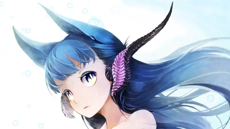 anime, blue eyes, ears, horns, anime girls, blue ears, blue hair, fantasy, horny beauty Live Wallpaper