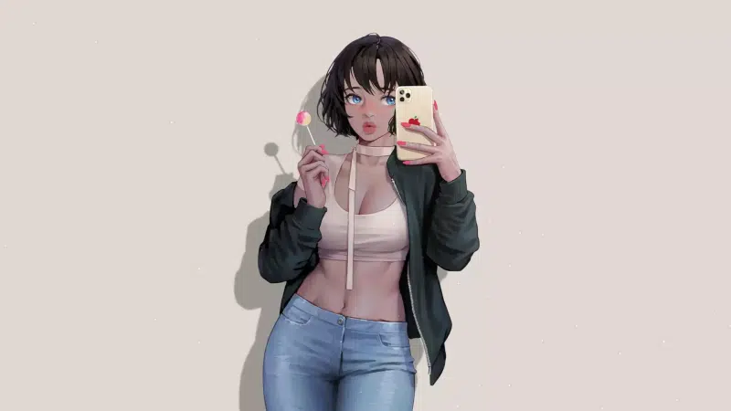 anime girls, chupa chups, topic, anime, arts, iphone, short hair Live Wallpaper