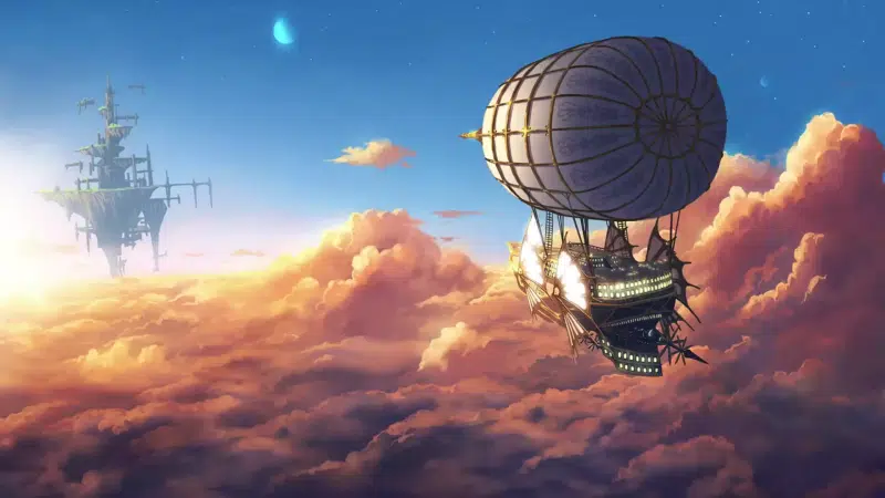sea of clouds, a ship in the clouds, flying ship, fantasy, arts, flying island Live Wallpaper