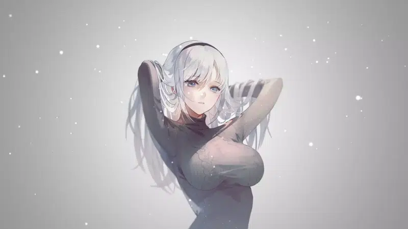 anime, grey hair, long hair, anime girls, blond hair, sweater, blue eyes Live Wallpaper