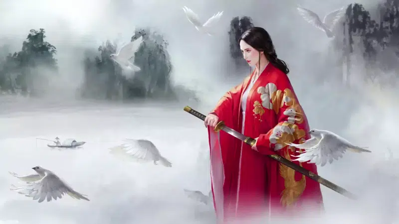 arts, sword, pigeons, anime, anime girls, samurai Live Wallpaper