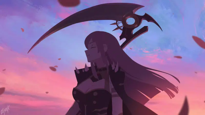 scythe, nice girl, mori calliope, virtual youtuber, beautiful girl, arts, anime, anime girls Live Wallpaper