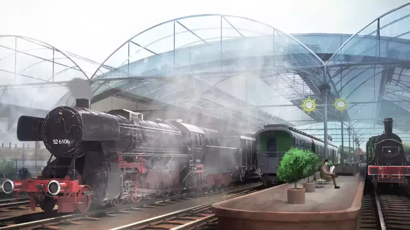 cities, a train, railway station Live Wallpaper