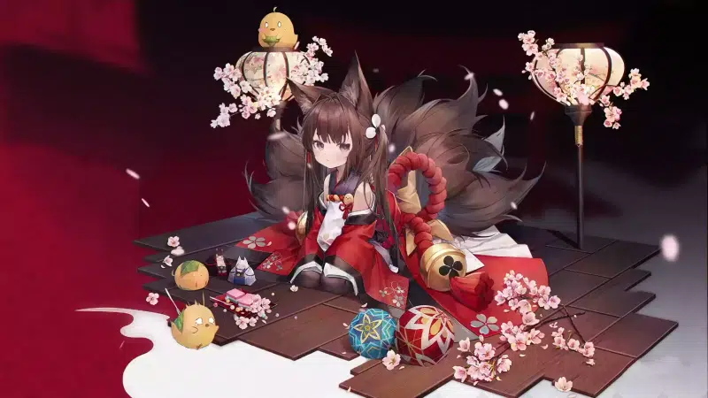 fantasy, anime, nine - tailed fox, anime girls, the azure way, amagi-chan, the fox girl, kitsune, loli, azur lane Live Wallpaper