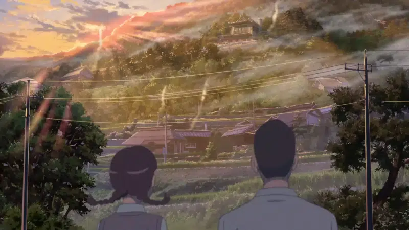 katsuhiko teshigawara, arts, your name, mountains, sayaka natori, landscapes - nature, forest, village, anime Live Wallpaper