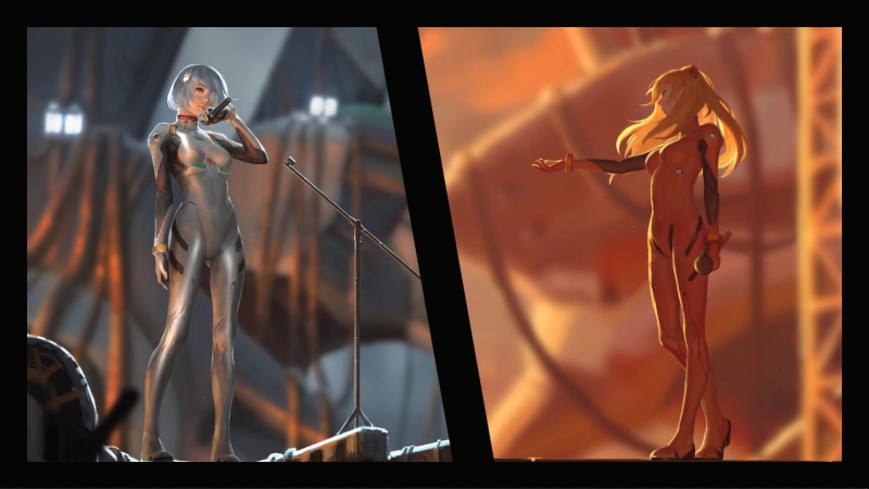 Anime girls Asuka Langley Soryu and Ayanami Rei Neon Genesis Evangelion Live Wallpaper