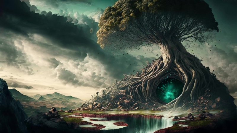 Fantasy Nature, Portal inside tree 4K Live Wallpaper