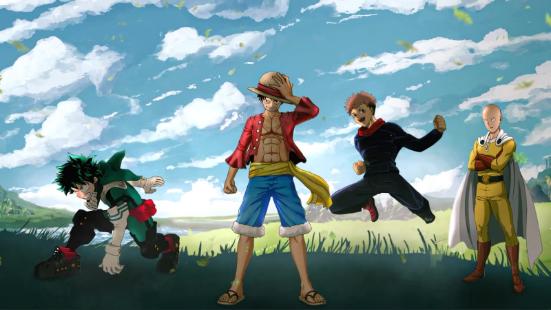 Anime Heroes Izuku Midoriya, Monkey D. Luffy, Itadori Yuji, Saitama Live Wallpaper