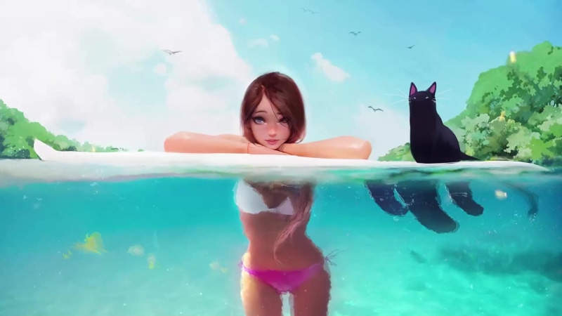 Surf Girl, Anime Girl Live Wallpaper