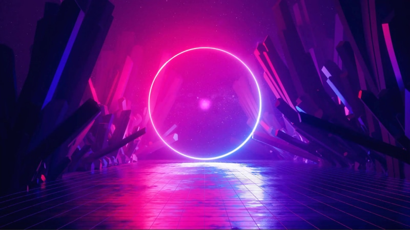Aurea, synthwave, gate, crystals, neon lights, stars, Sci-fi Live Wallpaper