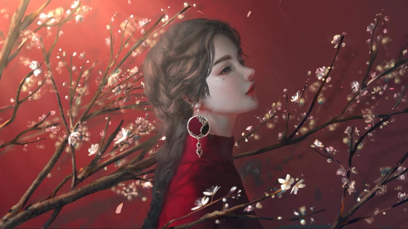 Nixeu Red Blossom Girl Live Wallpaper