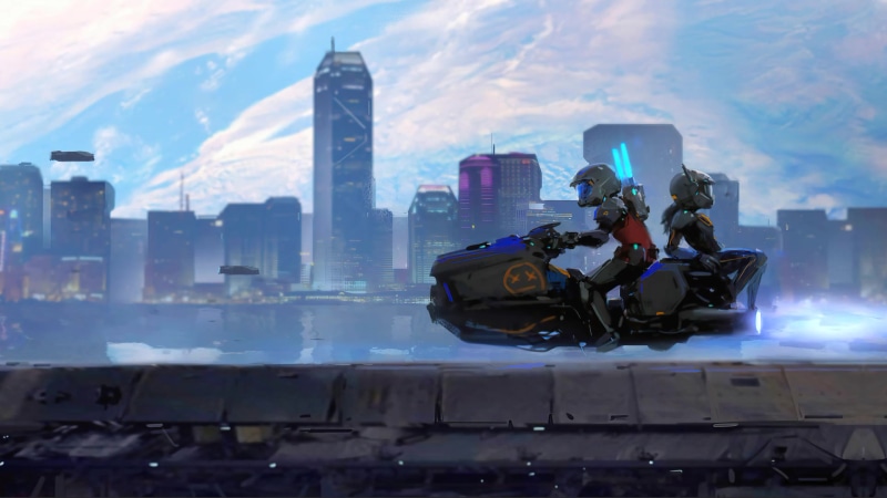 Cyberpunk Motorcycle in City Live Wallpaper