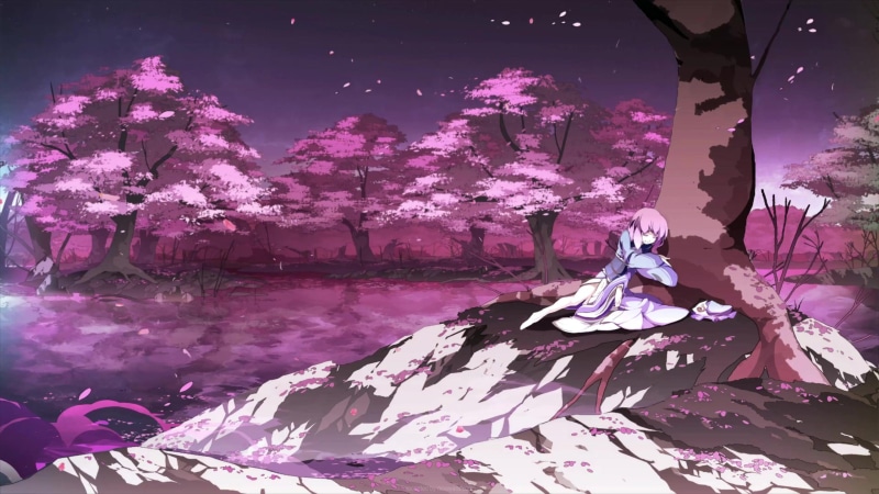 4K Yuyuko Saigyouji Falling Asleep Next To The Cherry Blossom Tree Touhou Project Live Wallpaper