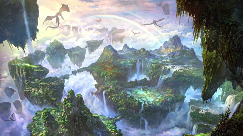 Floating Islands, fantasy art, fan art, artwork, landscape, digital art, concept art, water, plants, nature Live Wallpaper