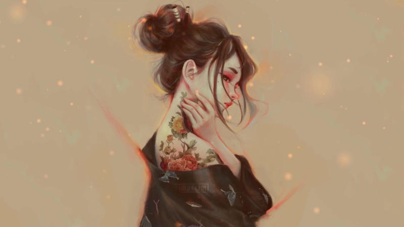 Japanese Girl Flower Tattoo Live Wallpaper