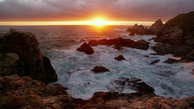 Waves Crashing, sunset, rocks, coast, evening, surf Live Wallpaper