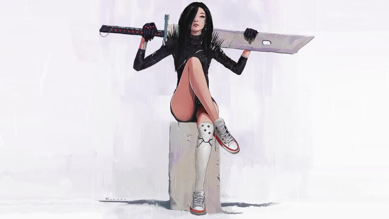 Girl With Great Sword Rain Live Wallpaper