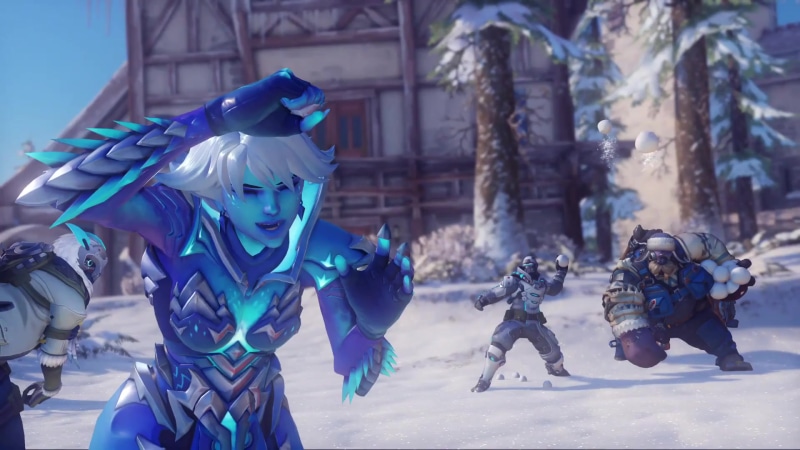 Overwatch Christmas Playing SnowBalls Fight Live Wallpaper