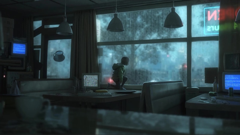 children, looking out window, artwork, digital art, dark Live Wallpaper