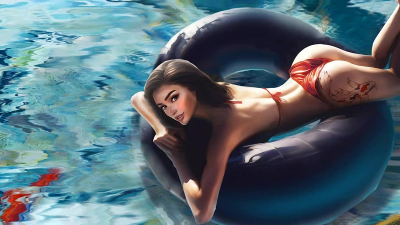 Summer Pool Girl in Donut Live Wallpaper