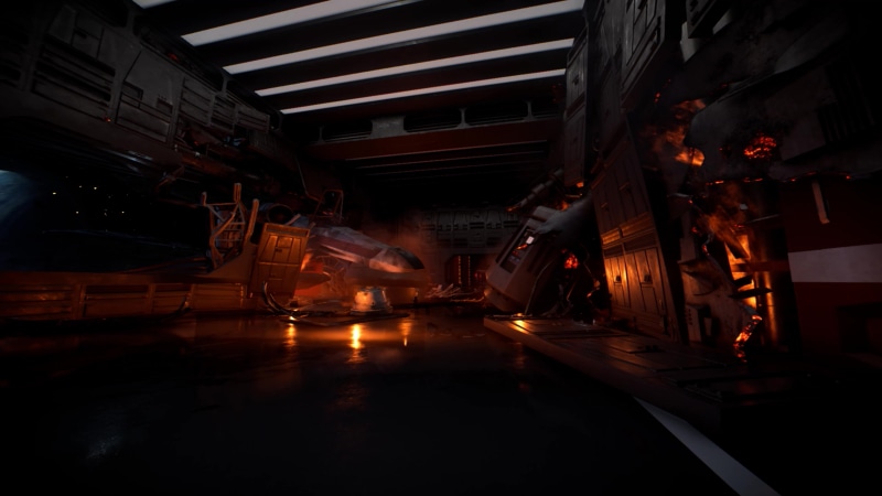 X Wing Hangar Fire 4K Live Wallpaper
