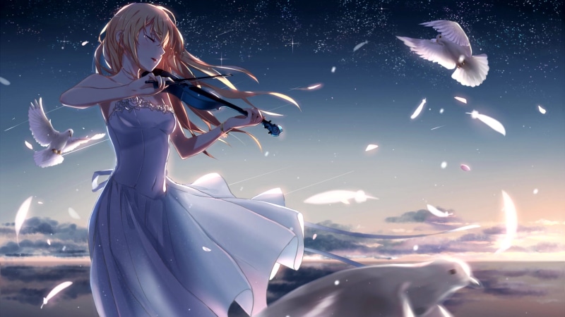 Anime Your Lie In April Kaori Miyazono Blonde Dress Long Hair Violin Live Wallpaper