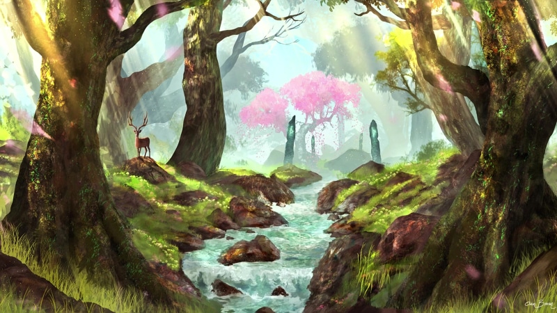 Follow the River, Deer on the bank of a magical river Live Wallpaper