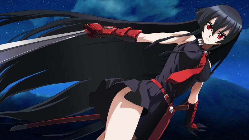 Katana, Red Eyes, Black Hair, Long Hair, Black Dress, Akame (Akame Ga Kill!) Live Wallpaper