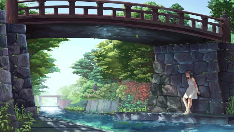 Under the Bridge, beautiful anime scenery Live Wallpaper