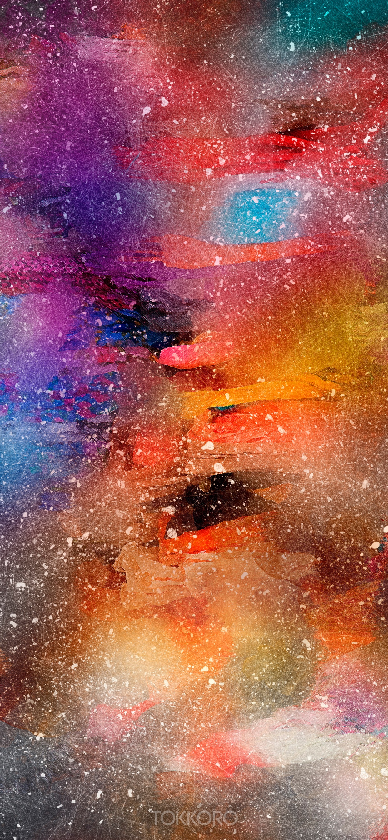 Abstract multicolor wash drawing with white speckles HD Phone Wallpaper