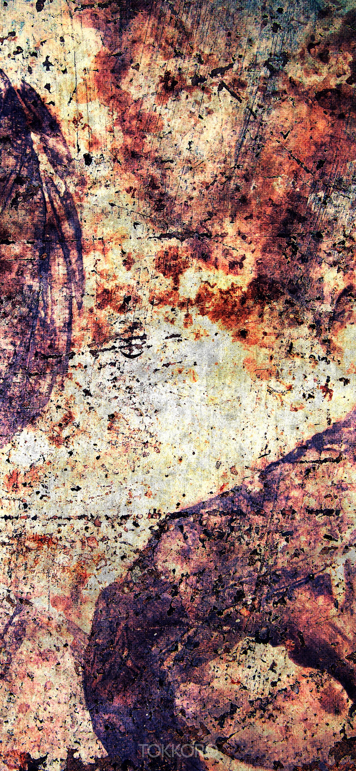 Grunge metal texture with purple and red hues HD Phone Wallpaper