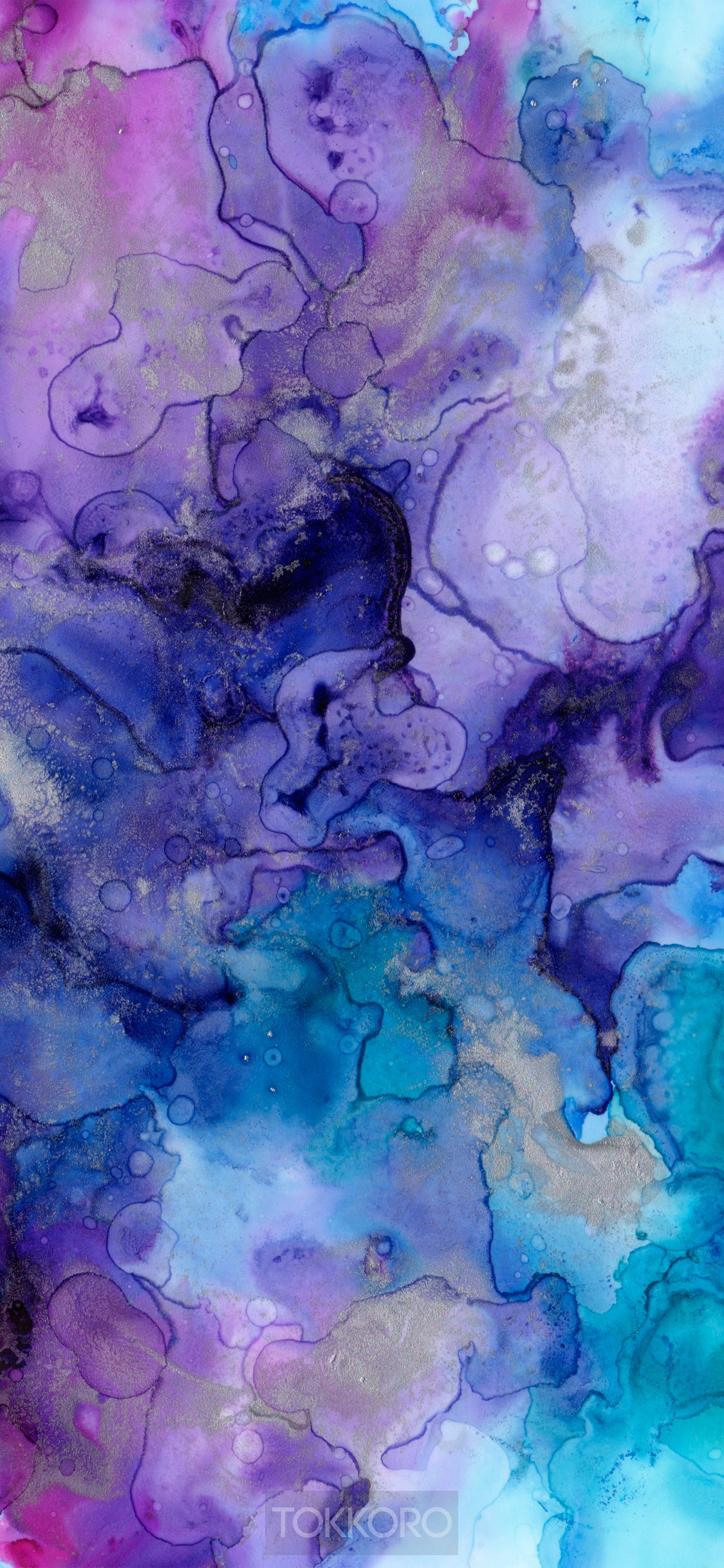 Abstract Alcohol Ink Painting with Purple and Blue Hues HD Phone Wallpaper
