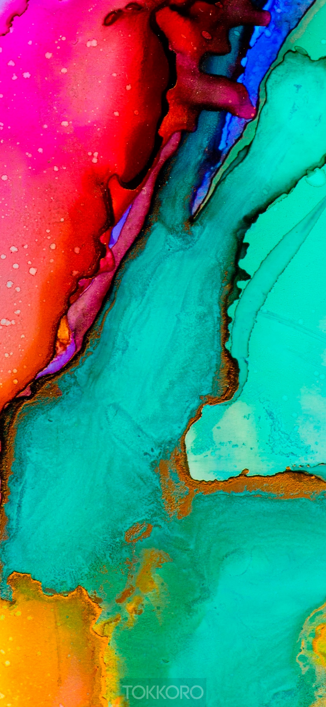 Abstract multicolor fluid art with gold accents HD Phone Wallpaper